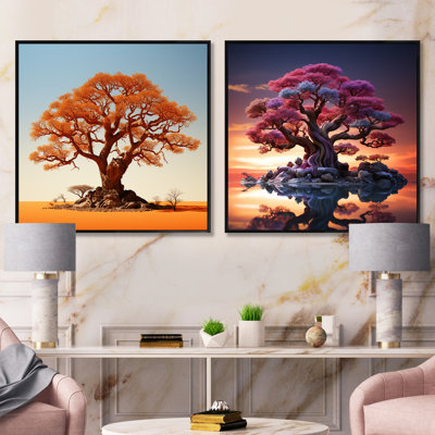 Support à baobabs africain - ensemble de 2 collages carrés baobab
