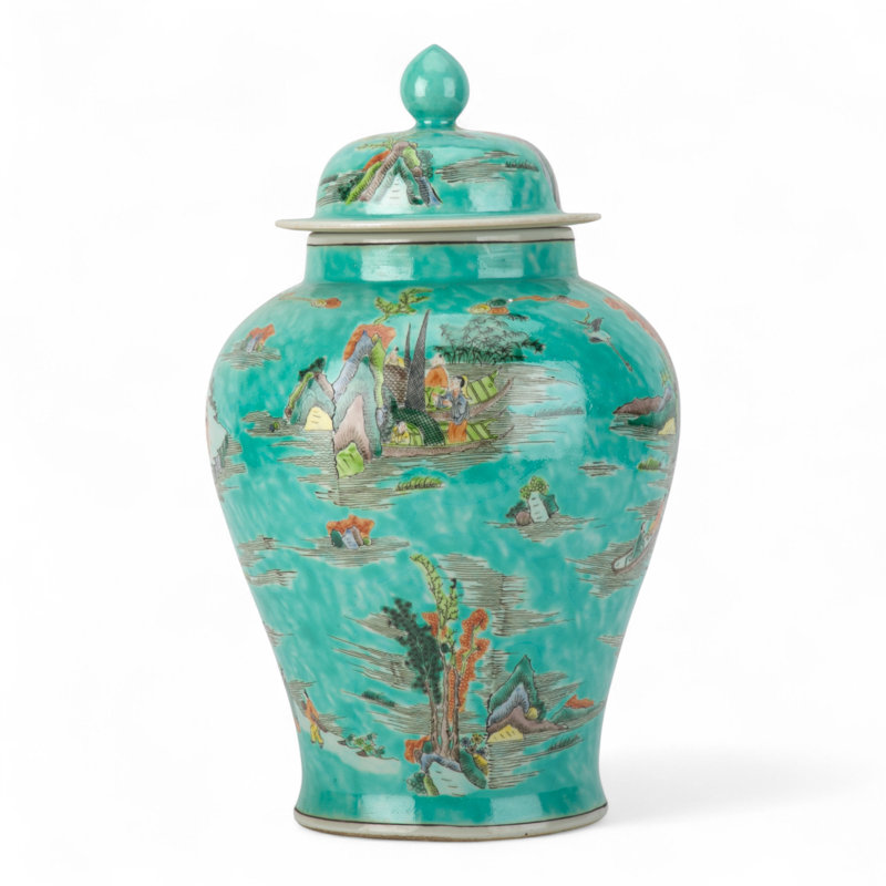 Turquoise Scenic Lidded Jar