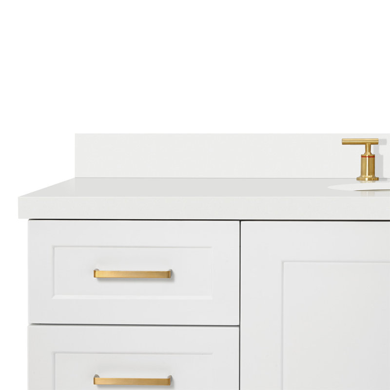 61 IN.  Single Bathroom Vanity, White, Oval, White Quartz