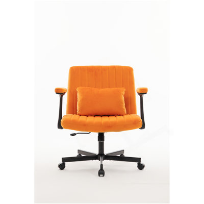 Fauteuil de bureau orange en velours avec accoudoirs croisés avec roulettes - élégant pour le bureau personnel, les jeux et le maquillage