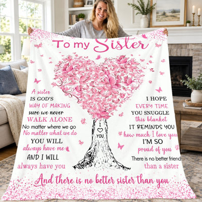 Couverture en flanelle douce et chaude, motif cœur, arbre et papillons, idéale pour le canapé, le lit, le salon ou la chambre à coucher. Cadeau parfait pour une sœur : anniversaire, pendaison de crémaillère, etc. (1 pièce).