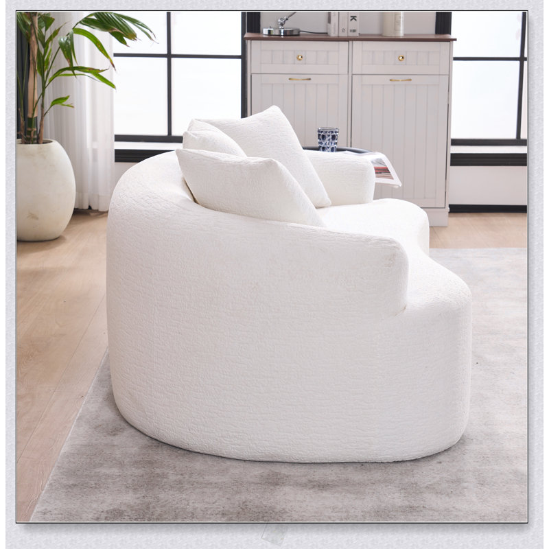 Canapé courbé en éponge à compression complète blanc, canapé compact en chenille 30D sans assemblage pour petits espaces et appartements, 65 /