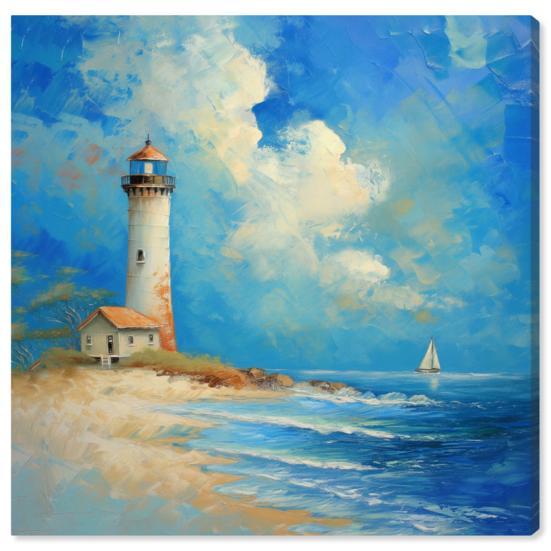Lighthouse Sunrise Coastal Wrapped Canvas Wall Art, 12" x 12"