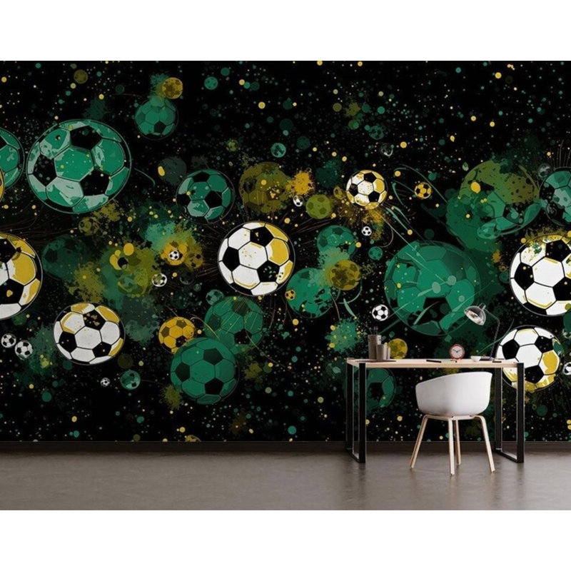 Soccer Ball Graffiti Abstract Wallpaper Mural, 105.96" L x 138" W