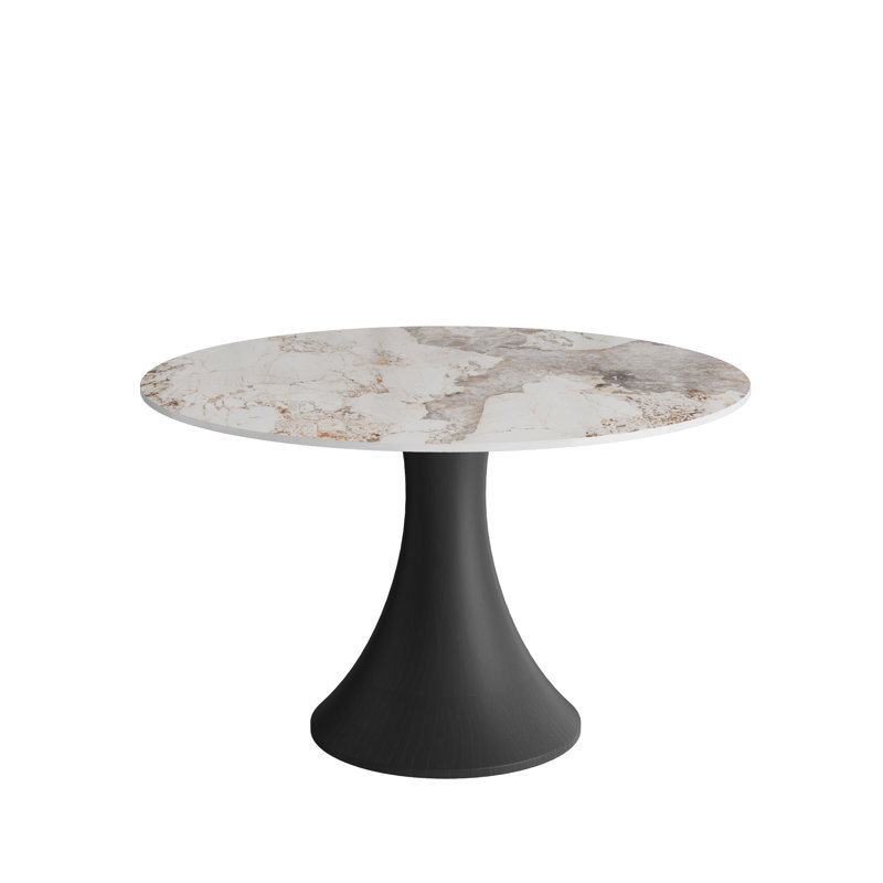 Table de salle à manger Mid-Century ronde pour 4-8 personnes avec plateau en pierre luxueux et piédestal sculptural élégant