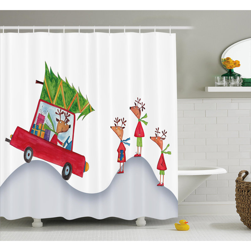 Rideau de douche simple christmas renne family, H 69 po x l 105 po