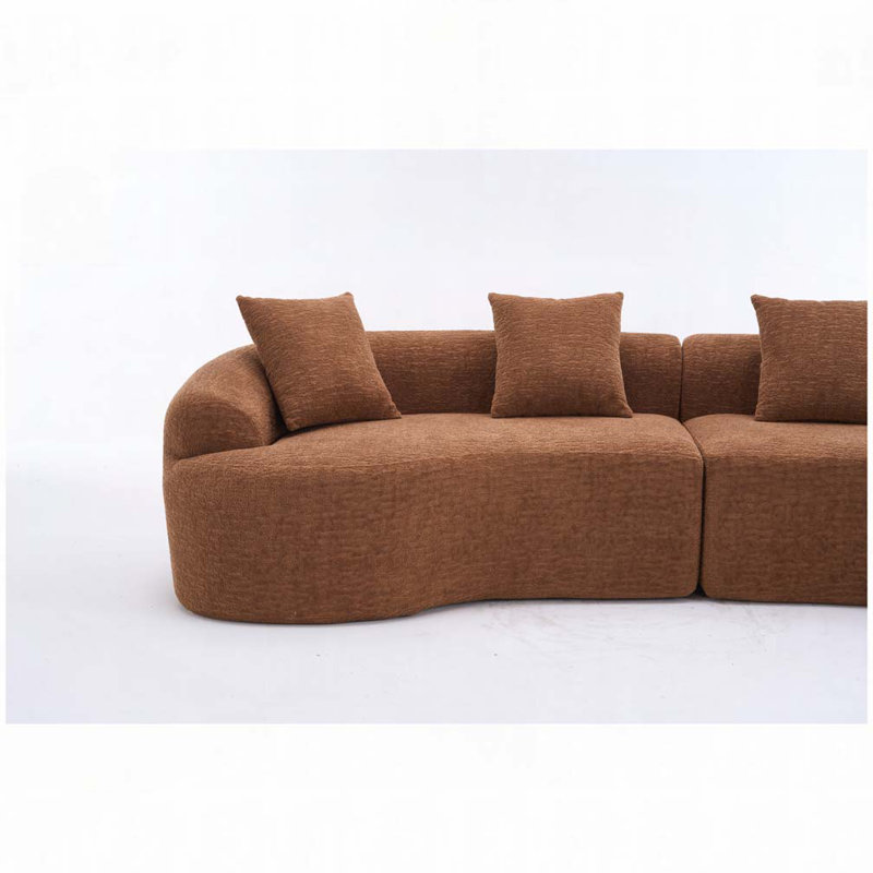 Boneless Curved Chenille Compression Modular Sofa, Caramel