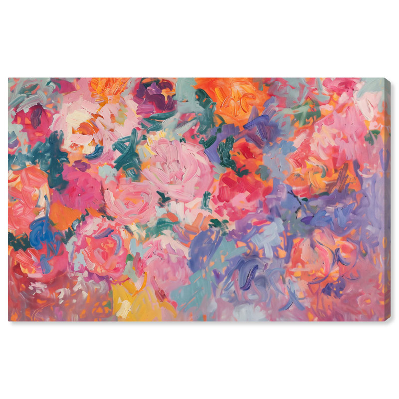 Art mural floral kaléidoscope de couleurs sur toile par Art Remedy, H 30 po x l 45 po, Toile tendue