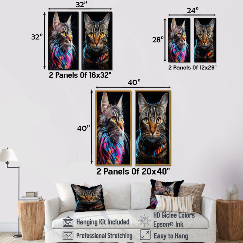 Ensemble de salon mural américain 2 pièces American Shorthair Harmony, H 40 po x l 41 po, Toile tendue