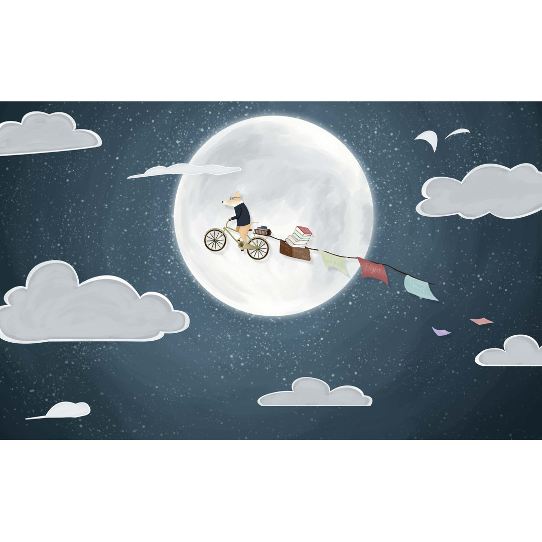 Night Sky Fox Midnight Full Moon Books Clouds Removable Textile Wallpaper Rosdorf Park 