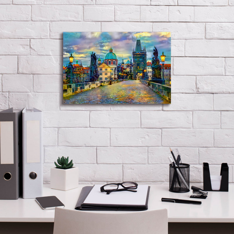 «Prague République Tchéque, pont Charles» par Pedro Gavidia, art mural sur toile, H 12 po x l 18 po x P 0,75 po