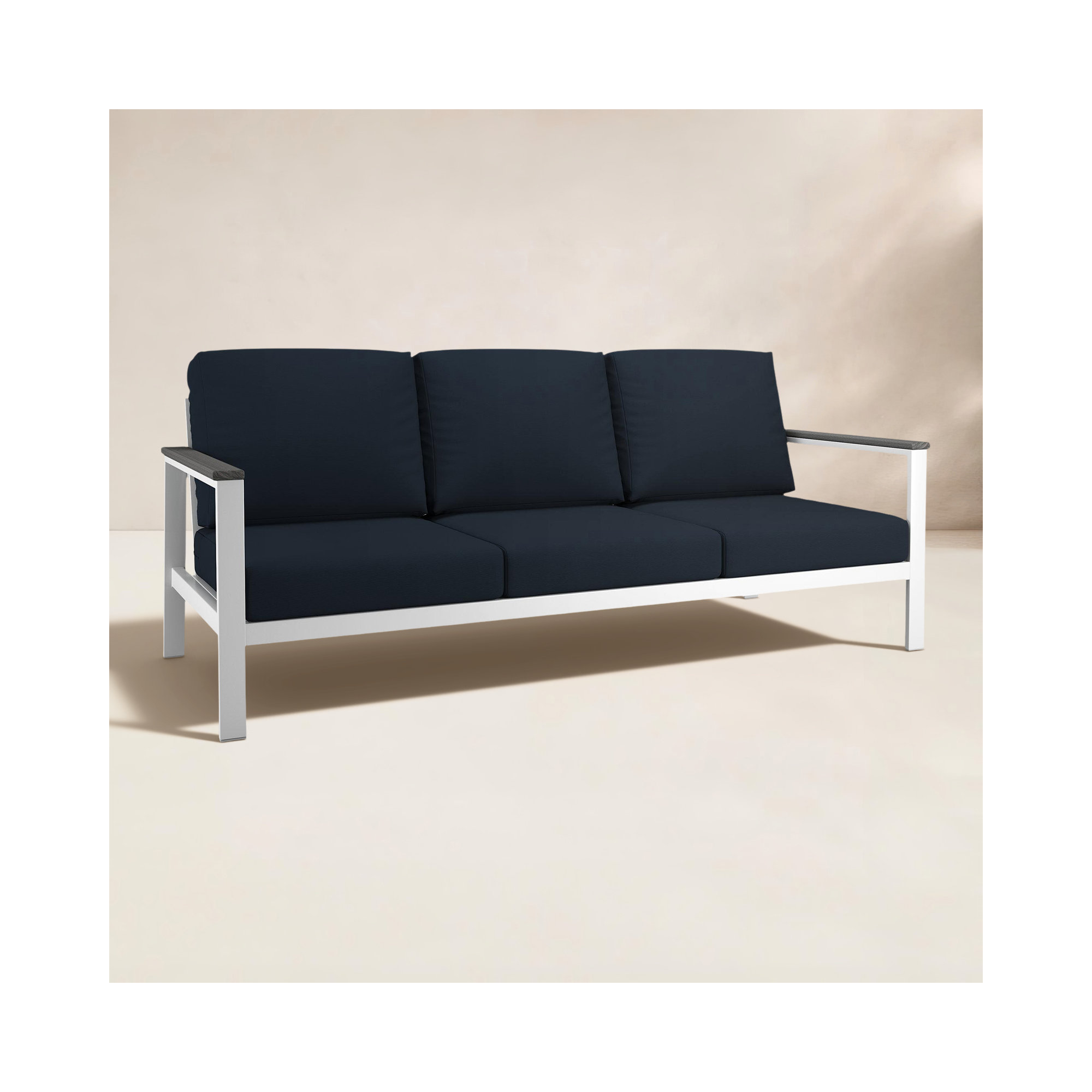 Townsend Metal Outdoor Sofa With Sunbrella Cushion, Gray, Canvas Navy