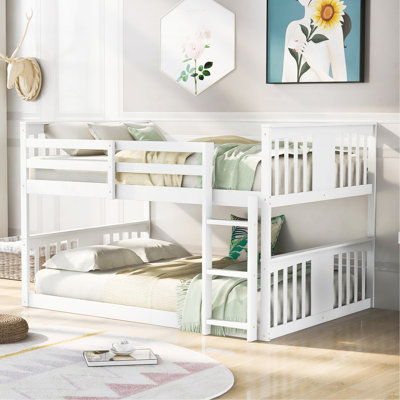 Full Over Full Bunk Bed With Ladder, White