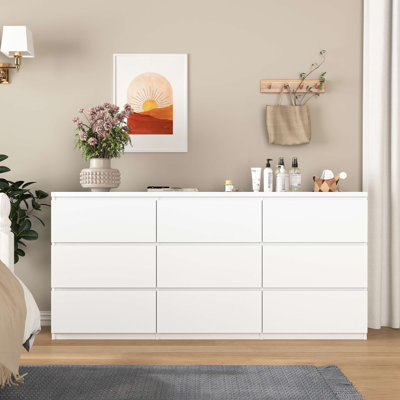 Armoire 9 tiroirs pour la chambre à coucher, commode moderne sans poignées, commode de rangement en bois pour le salon, le couloir, le vestibule