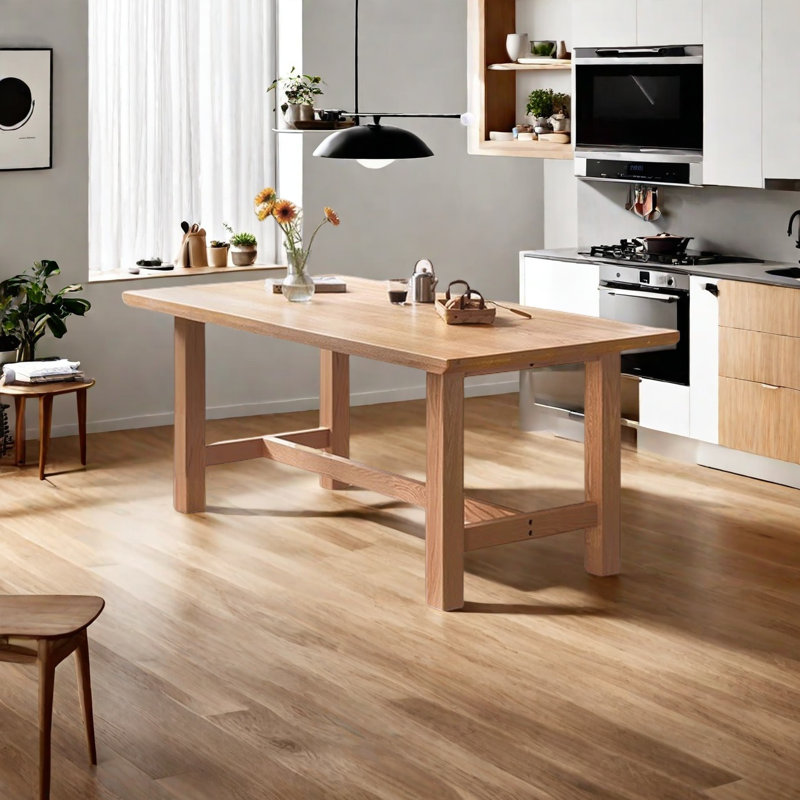 Solid Oak Dining Table with Sturdy H Beam Legs, 29.5"H x 55.1"L x 31.4"W