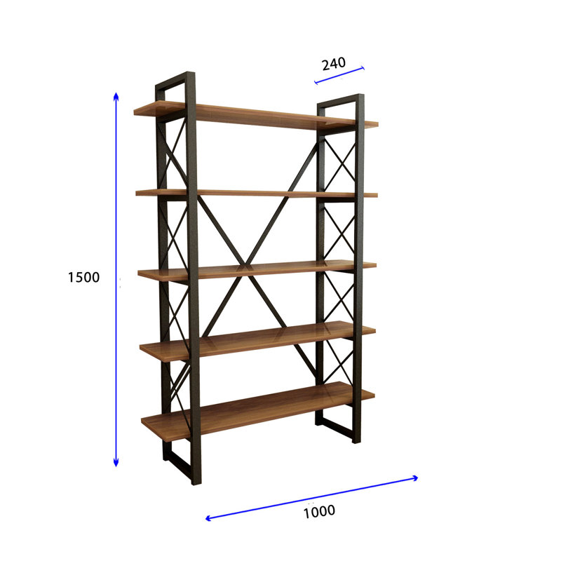 Industrial Style Bookshelf with Metal Frame, Atlantic Pine & Black Finish, 35.4 x 70.9 x 13.2 inches | 100% Melamine Coated Particle Board | Wall-Mountable with Numerous Shelves for Additional Storage, Modern Design