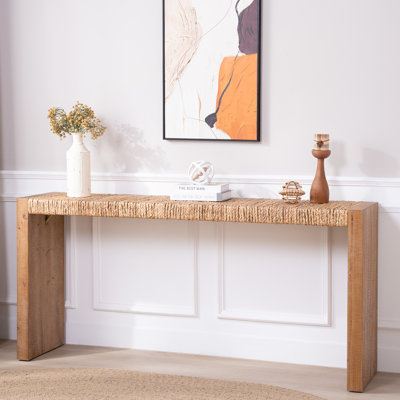 69" Console Table With Hand-Woven Straw