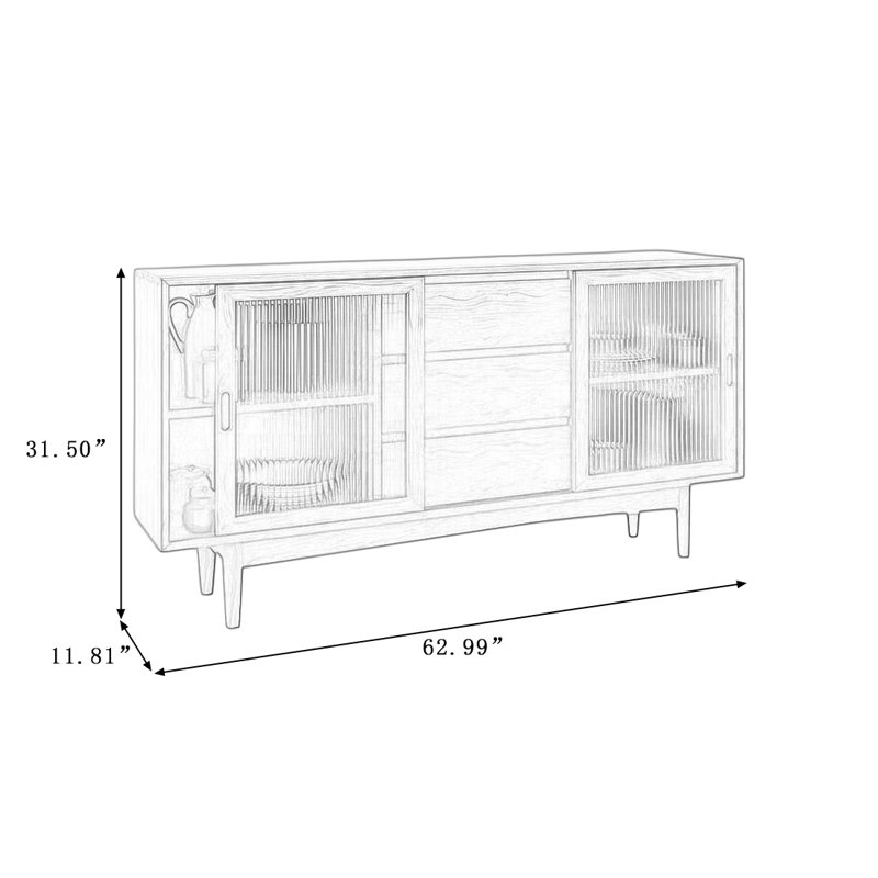 Buffet Modern, H 31,5 po x l 62,99 po x P 11,81 po, Brun noisette