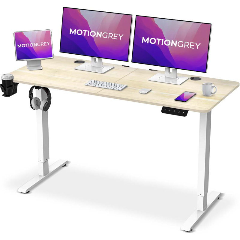 Bureau debout électrique en L, Brun clair / jaune, 55 po x 24 po