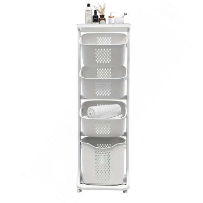 Trieur à linge à 4 niveaux avec paniers et roulettes amovibles pour une organisation efficace des vêtements et un rangement peu encombrant