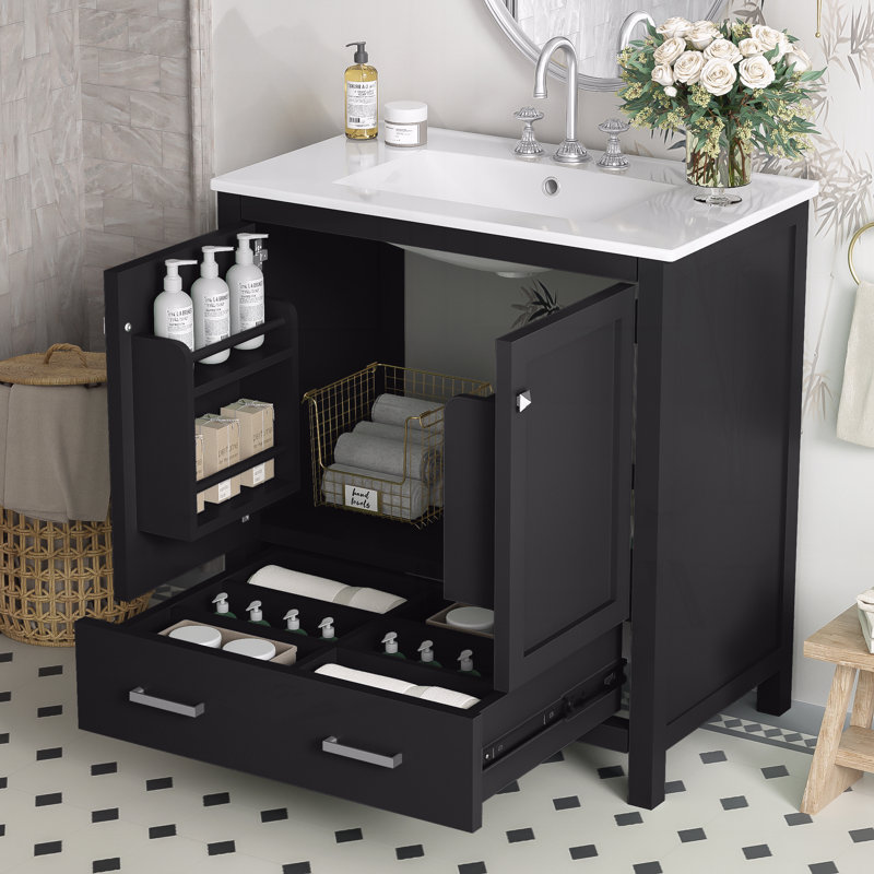 Meuble-lavabo 30 po avec lavabo simple, Noir