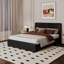 Base de lit plateforme tapissier, tête de lit et lattes en bois, aucun sommier requis-358729392-358729393
