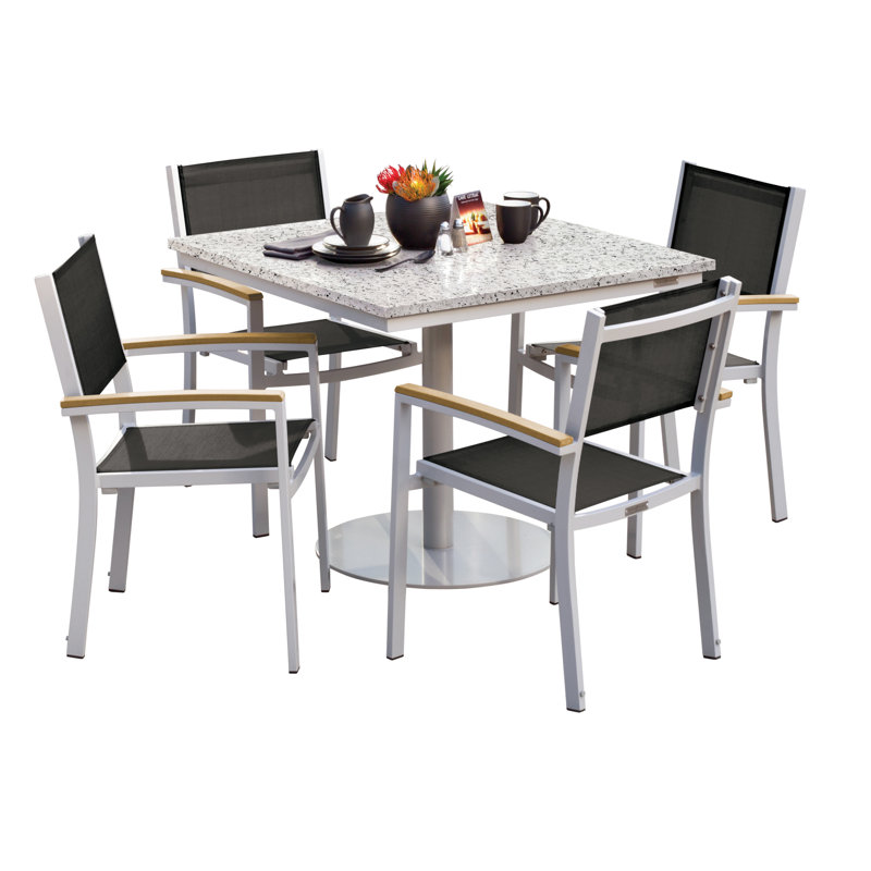 Travira Stacking Patio Arm Chair, Flint, Black, Tekwood Natural