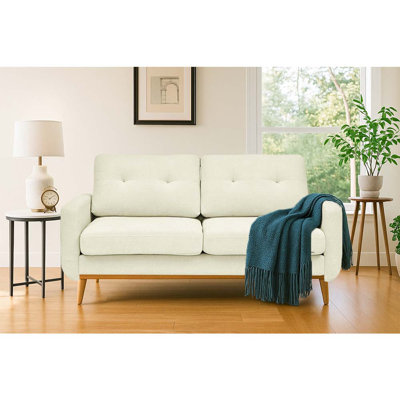 2Pcs Mid - Century Modern Loveseat Sofa And Faux Marble End Table Set