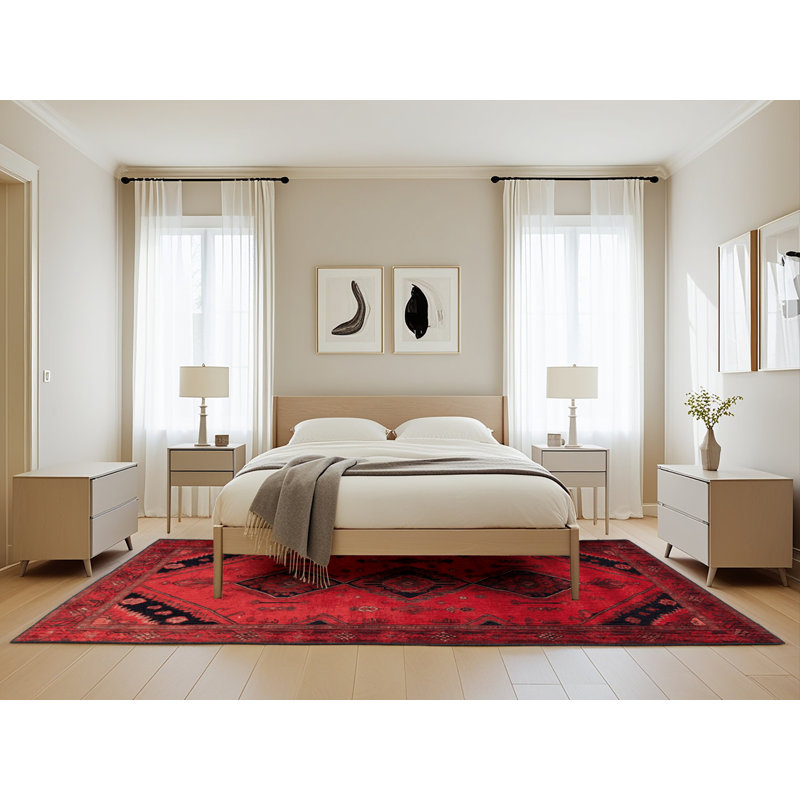 Tapis rouge persan lavable à la machine, Rectangle de 5 pi x 8 pi