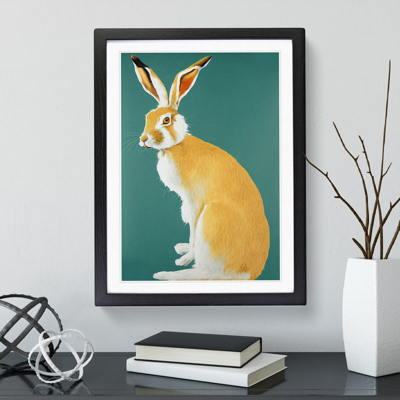 XV1022-3964X Sitting Hare - Single Picture Frame Painting, 64cm H x 46cm W x 2cm D, Black