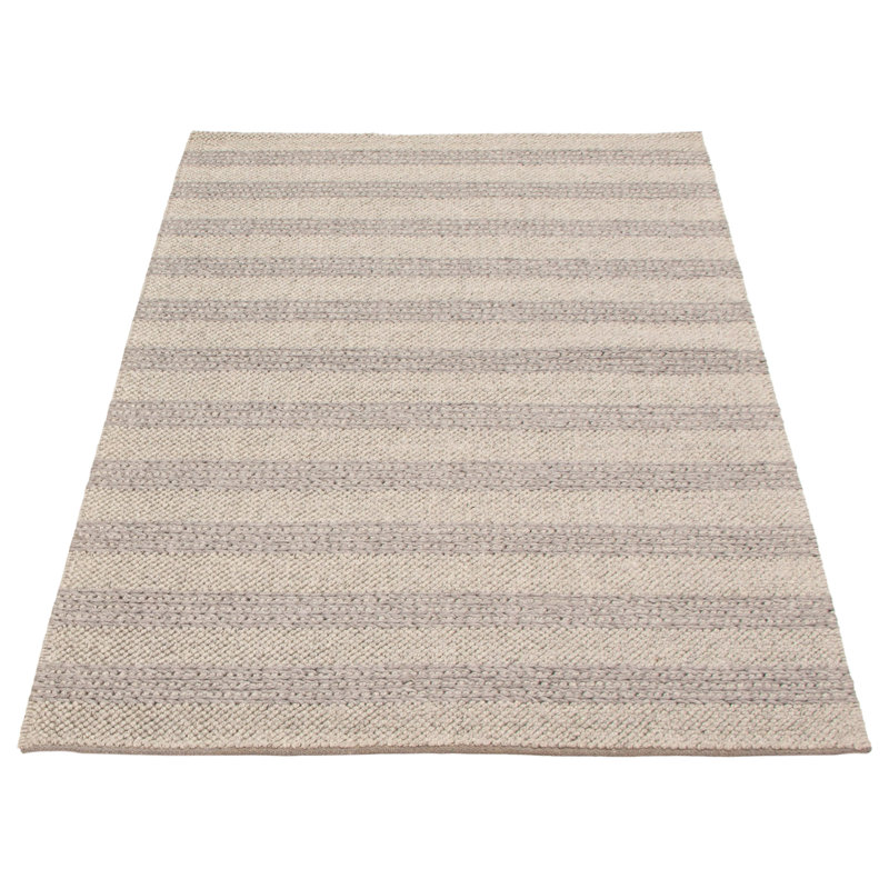 Tapis gris clair en laine tressé à la main Sareen