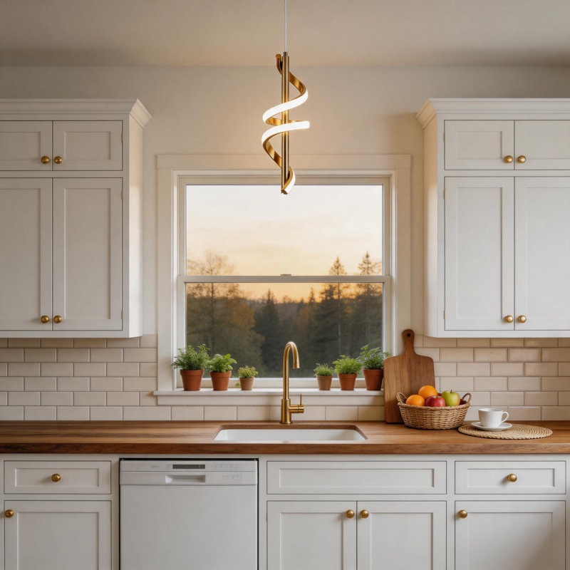 Luminaire suspendu moderne à DEL simple de 18 W (H) 14,7 po, îlot de cuisine 4000K, Gold