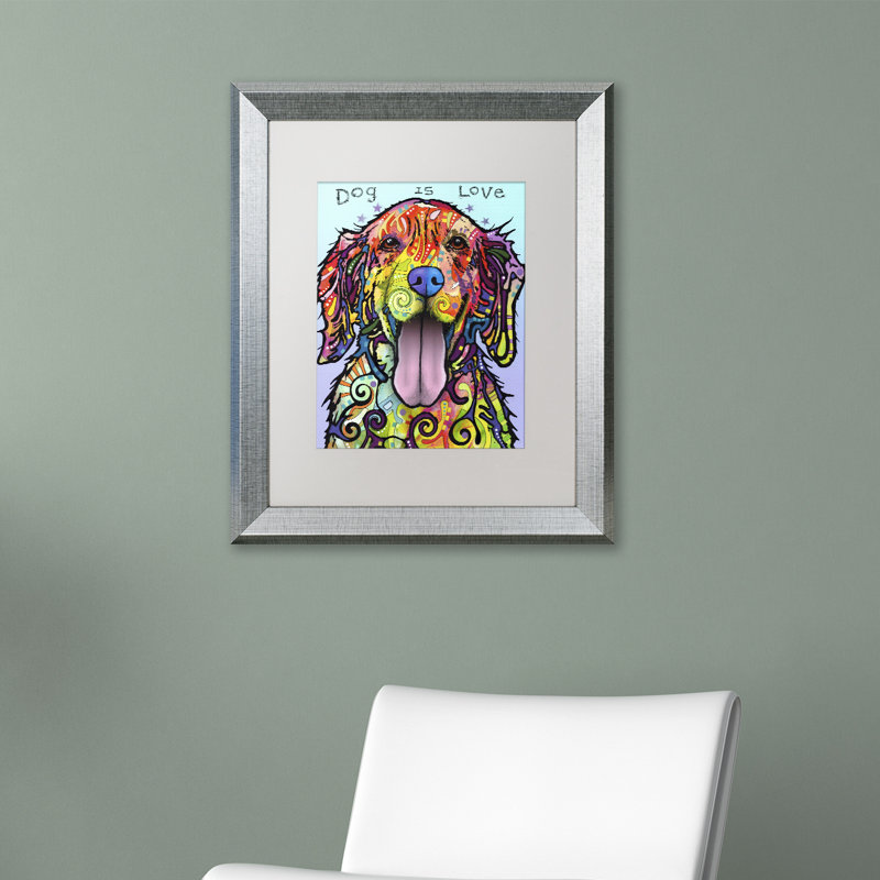 « dog is love » par dean russo, reproduction d’art encadrée, H 14 po x l 11 po x P 0,5 po, Blanc