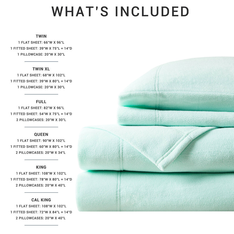 Drap-housse 100% molleton 4 pièces, ultra doux, douillet, boulochage, lavable à la machine, comprenant des draps-housses plats et 2 taies d'oreiller pour un sommeil luxueux en molleton