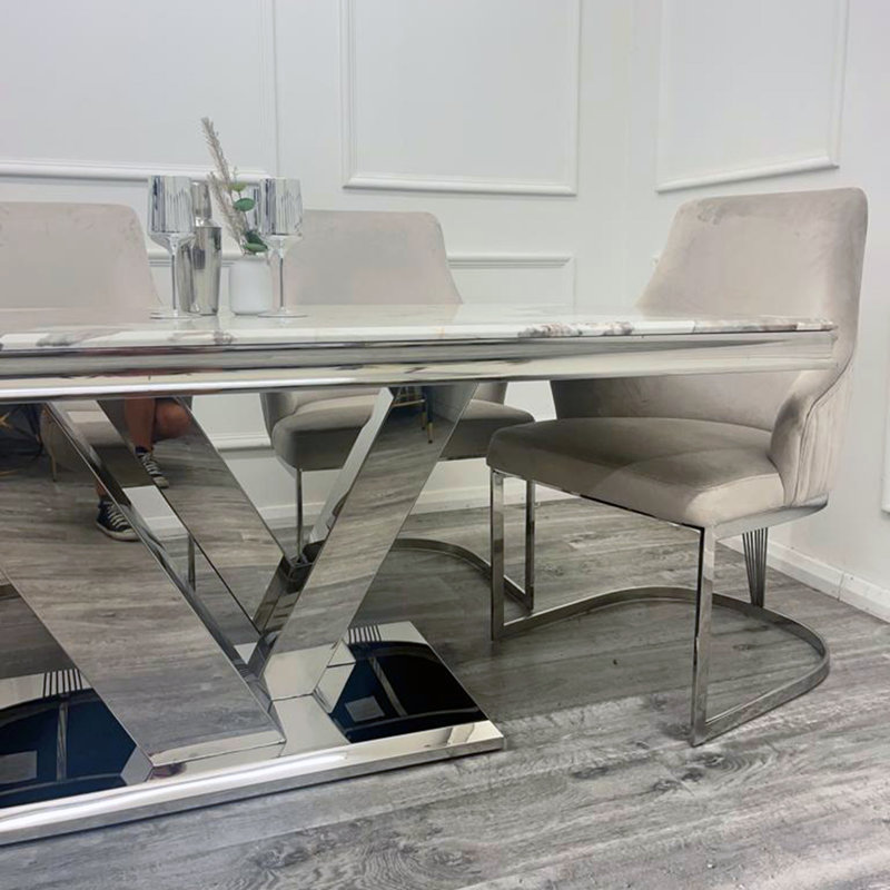 Marble Top Metal Base Dining Table