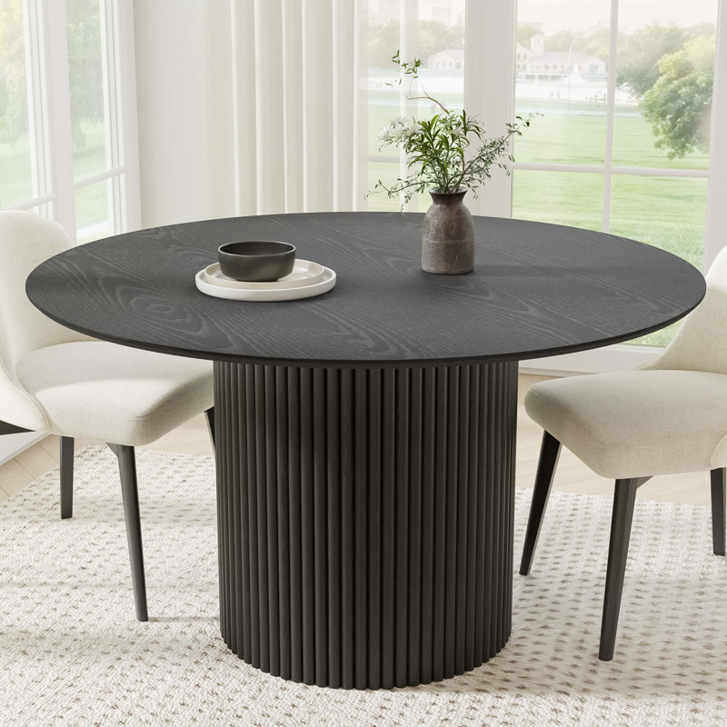 Solid Wood Dining Table Round Pedestal Kitchen Table, 30”H x 52”L x 52”W, Black
