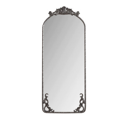 58"X24" Arched Full Body Mirror With Vintage Ornate Carved Applique On Top And Bottom, Hanging Wall Mounted Mirror, For Living Room Bedroom Retro Home Decor Mirror