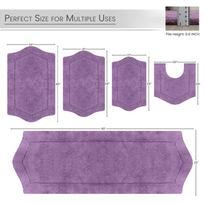 Morissette 100% Cotton Bath Mats, Quick Dry, Machine Washable, Absorbent - 5 Piece Set