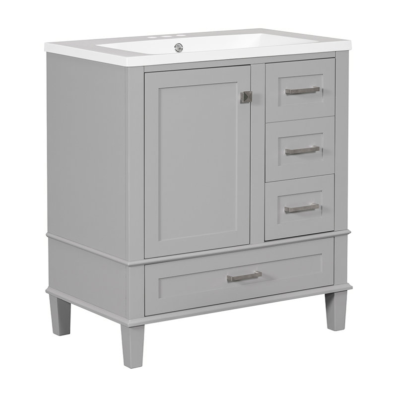 Rahela 30.01'' Single Bathroom Vanity with Solid Wood Top, Gray