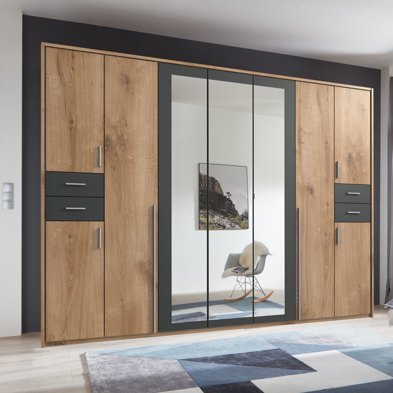 Jaclynn 9 Door Manufactured Wood Wardrobe, Plank Oak NB/Graphite