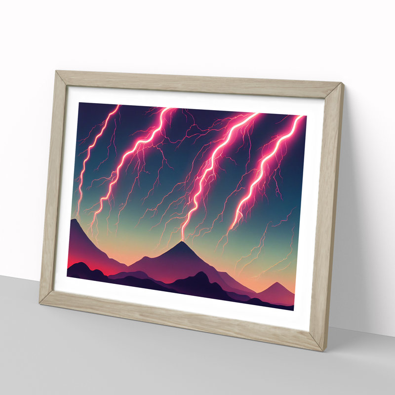 Magical Lightning Storm - Single Picture Frame Print, 46cm H x 64cm W x 2cm D, Oak