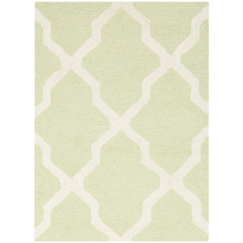 Cannen Hand Tufted Wool Geometric Rug, Rectangle 6' x 9', Light Green/Ivory