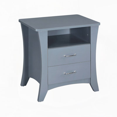 Nightstand with Top Open Compartment and 2 Drawers, Gray