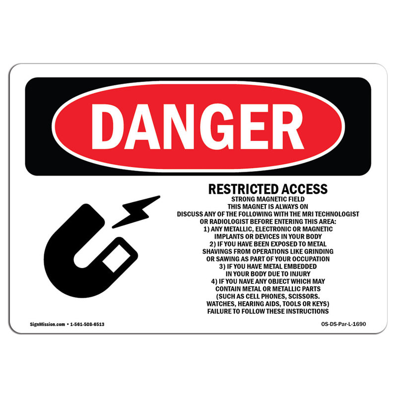 Danger Sign, 12" H x 18" W x 0.1" D
