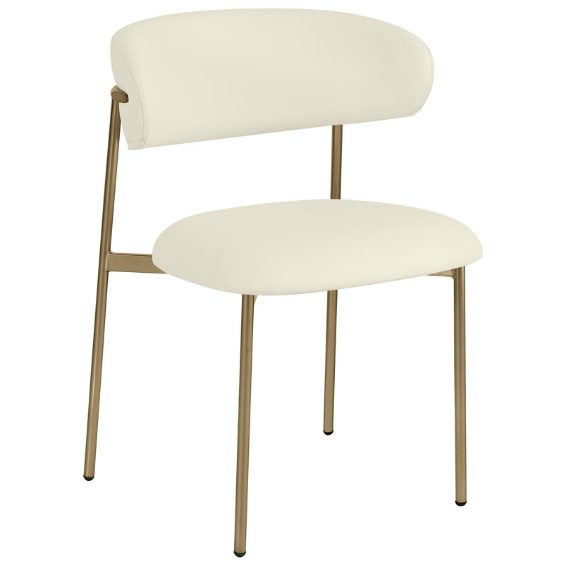 Chaise de salle à manger rembourrée Lupita, Or brossé, Cuir crème végétalien