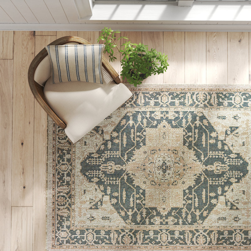 Crawford Dark Blue/Gray Indoor/Outdoor Rug, Rectangle 5'3" x 7'3"