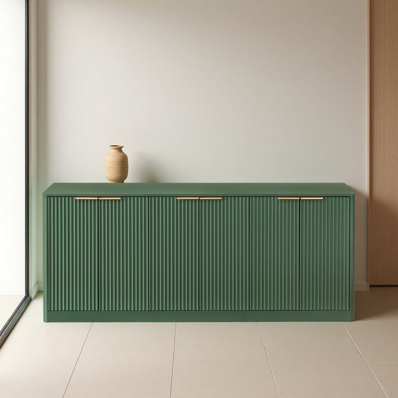 67-Inch Modern Wavy Sideboard, Curved Contour Design Storage Cabinet, 6-Door Cabinet With Storage Function, Suitable For Kitchen / Bedroom / Living Room, 67.0"L X 15.7"W X 27.7"H