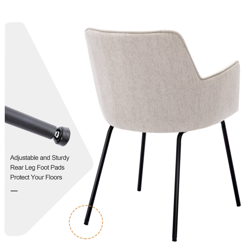 Lovetro 18.7" H Upholstered Dining Armchair with Metal Legs, Beige Linen