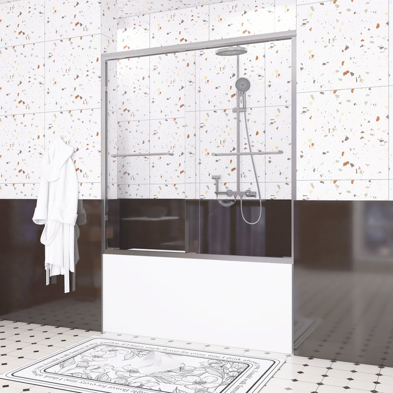 Porte de douche coulissante double en aluminium, Nickel brossé