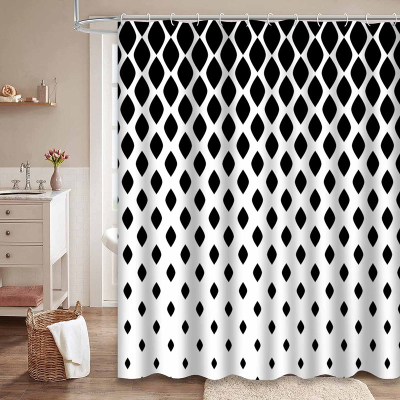 Rideau de douche imperméable à motif géométrique triangulaire moderne avec 12 crochets, L 72 po x l 78 po